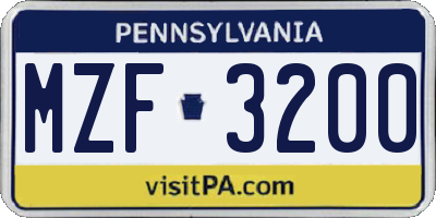 PA license plate MZF3200