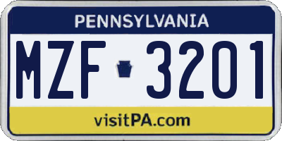 PA license plate MZF3201