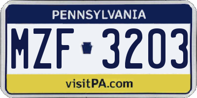 PA license plate MZF3203