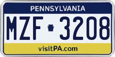 PA license plate MZF3208