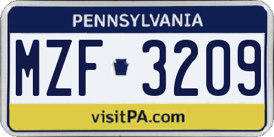 PA license plate MZF3209