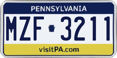 PA license plate MZF3211