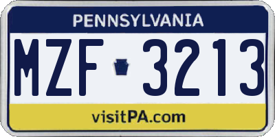 PA license plate MZF3213