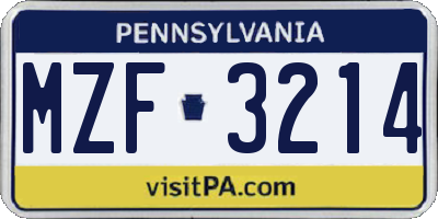 PA license plate MZF3214