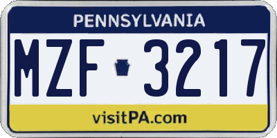 PA license plate MZF3217