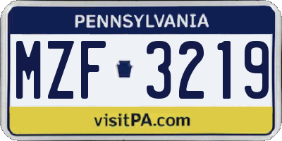 PA license plate MZF3219