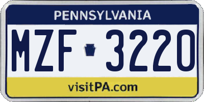 PA license plate MZF3220