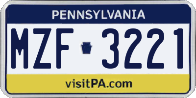 PA license plate MZF3221