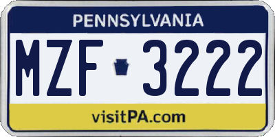 PA license plate MZF3222