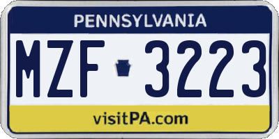 PA license plate MZF3223