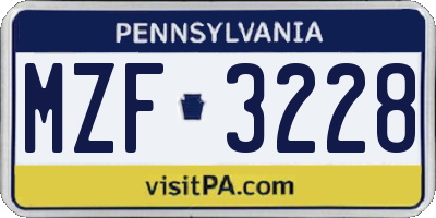 PA license plate MZF3228