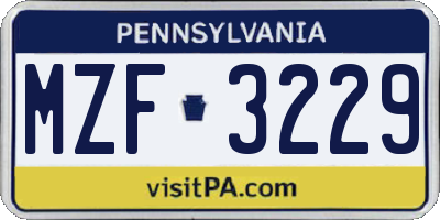 PA license plate MZF3229
