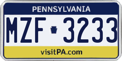 PA license plate MZF3233