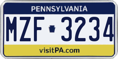 PA license plate MZF3234