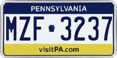 PA license plate MZF3237