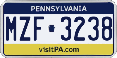PA license plate MZF3238