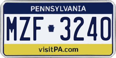 PA license plate MZF3240
