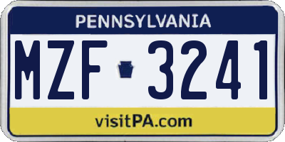 PA license plate MZF3241
