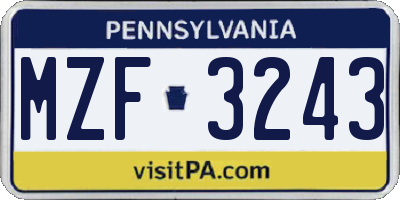 PA license plate MZF3243