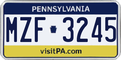 PA license plate MZF3245