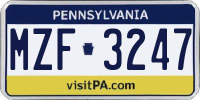 PA license plate MZF3247