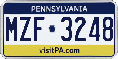 PA license plate MZF3248