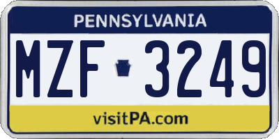PA license plate MZF3249