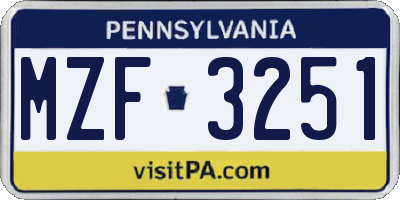PA license plate MZF3251