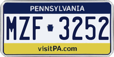 PA license plate MZF3252