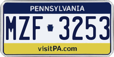 PA license plate MZF3253
