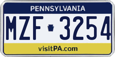 PA license plate MZF3254
