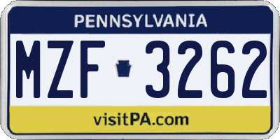 PA license plate MZF3262