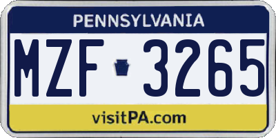 PA license plate MZF3265