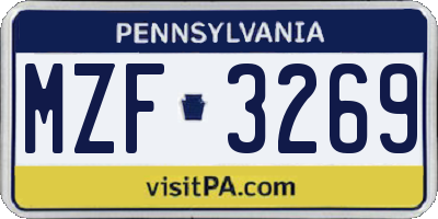 PA license plate MZF3269