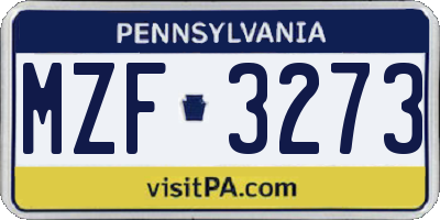 PA license plate MZF3273