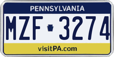 PA license plate MZF3274