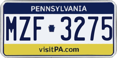 PA license plate MZF3275