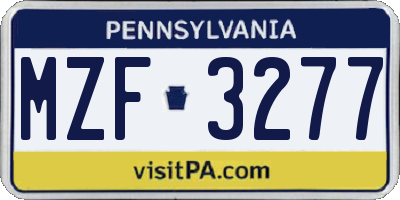PA license plate MZF3277