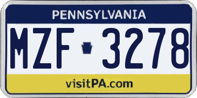 PA license plate MZF3278