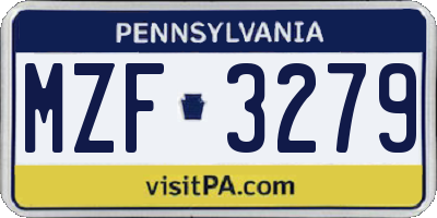 PA license plate MZF3279