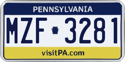 PA license plate MZF3281