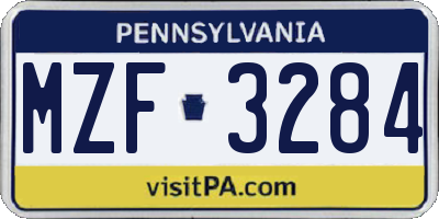 PA license plate MZF3284