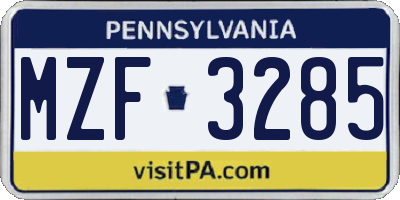 PA license plate MZF3285