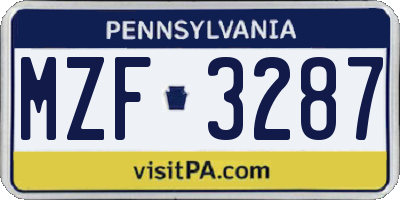 PA license plate MZF3287
