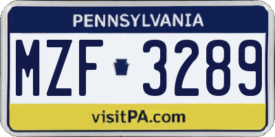 PA license plate MZF3289