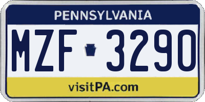 PA license plate MZF3290