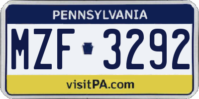 PA license plate MZF3292