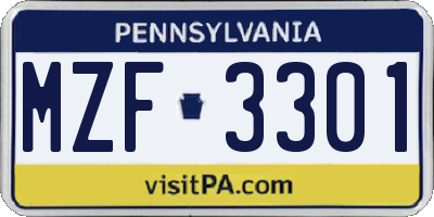 PA license plate MZF3301