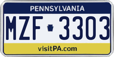PA license plate MZF3303
