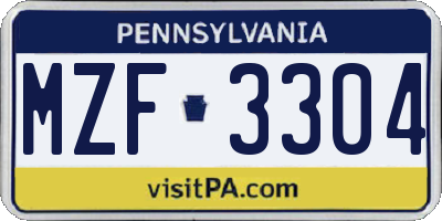PA license plate MZF3304